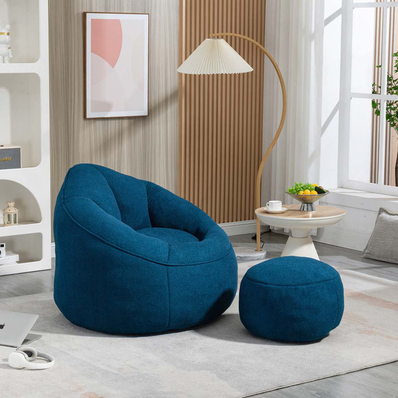 Fauteuil à billes rembourré avec repose-pieds, Bleu