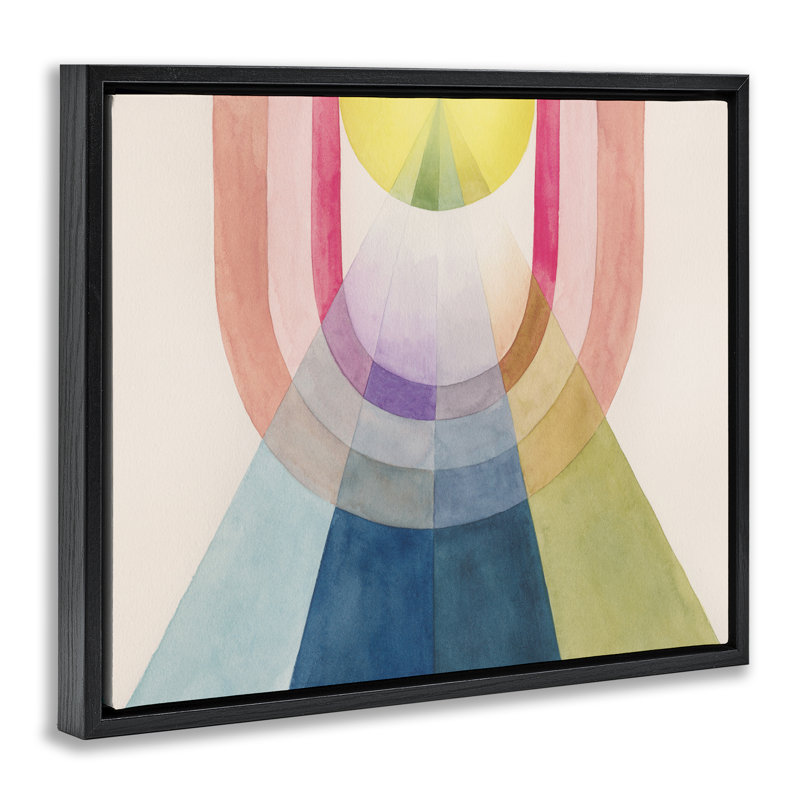 Abstrait, "Arches & Rays" brun, art mural encadré flottant par Grace Popp, Cadre flottant noir de jais, H 17 po x l 21 po