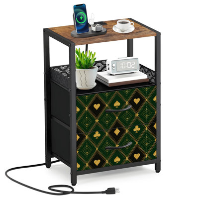 Table de chevet 2 tiroirs en tissu avec station de charge