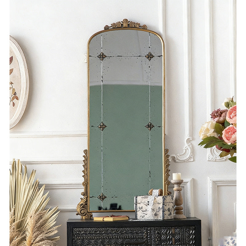 European-Style Court-Style Iron Frame Full-Length Mirror, 74.8" H x 40.16" W