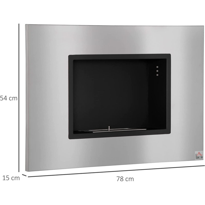 HOMCOM 78 cm W Silver Ethanol Bio-Ethanol Fireplace with 7000 BTU