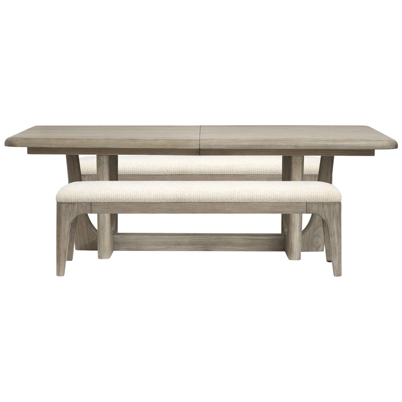 Table de salle à manger extensible rectangulaire avec 2 bancs, 3 pièces: table, 2 bancs
