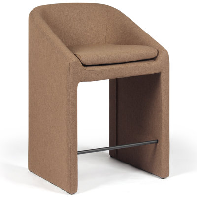 Livie Brown Upholstered Bar Stools Modern Sculpted Design With Metal Footrest, Comfortable Cushioned Seat & Back, Ideal For Kitchen Island Or Home Bar