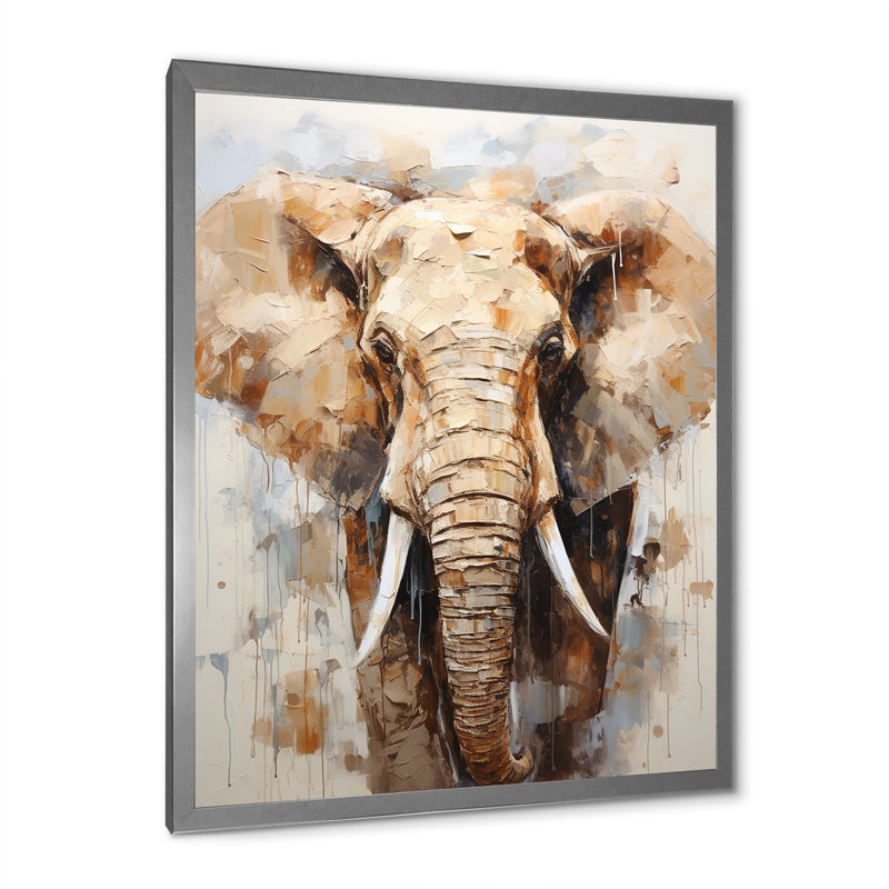 «Tusked Elephant Portrait» sur toile, Cadre simple argenté, H 20 po x l 12 po x P 1 po