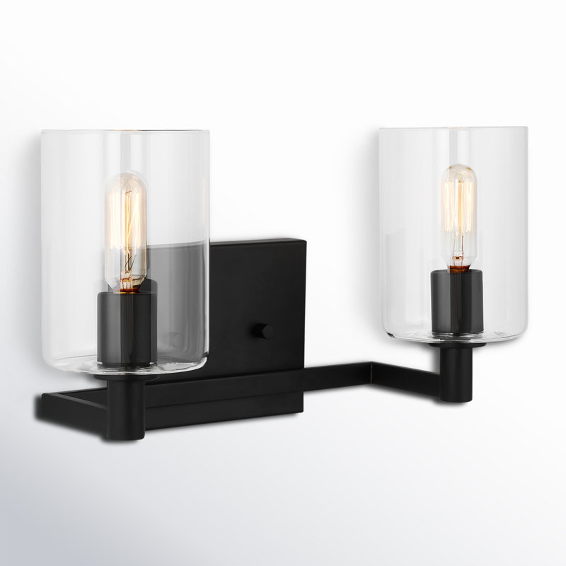 Midnight Black 2-Light Dimmable Vanity Light with Clear Glass Shades