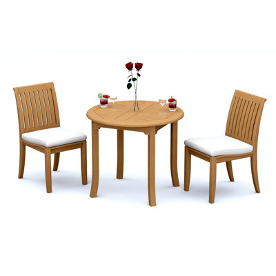 2 Seats 3 Pcs Grade-A Teak Wood Dining Set: 36" Round Table And 2 Lagos Armless Chairs #11LG0700