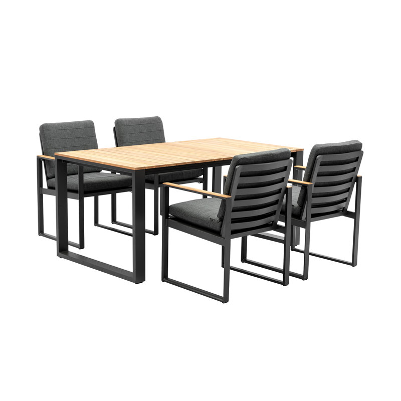 4 - Person Patio Dining Set Rectangular Table with Cushions Included, Brown/Black, Gray