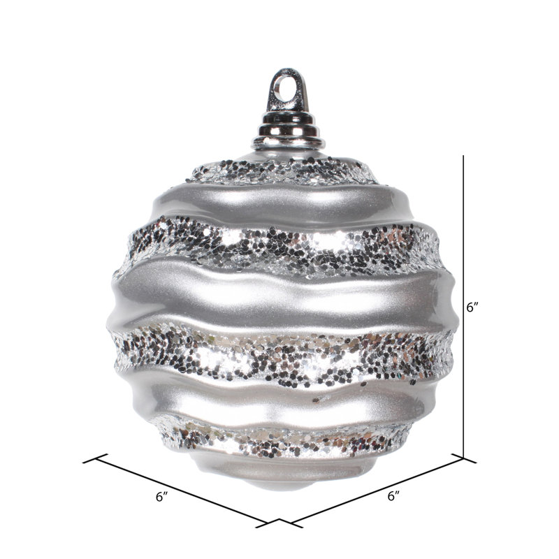 Ornement de Noël boule rayée et scintillante, H 6 po x l 6 po x P 6 po, Argent