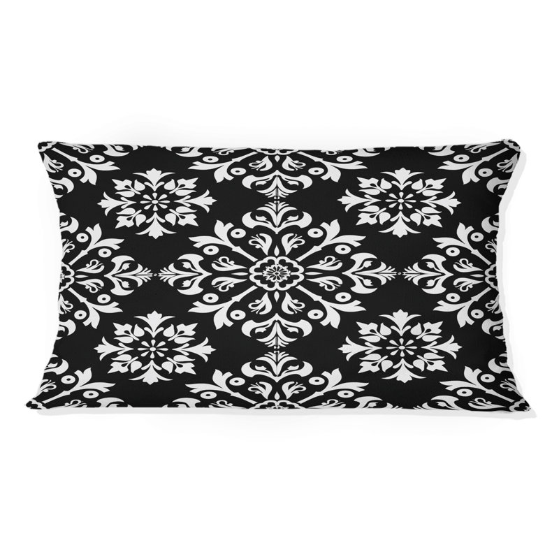 Coussin décoratif rétro à motif floral noir en mosaïque X, H 12 po x l 20 po, Forme rectangulaire