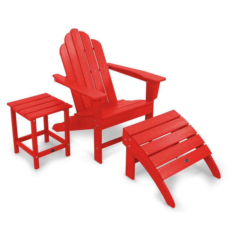 POLYWOOD Long Island Adirondack 3-Piece Set, Sunset Red