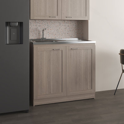 Zurich 39" Wide Utility Sink, Base Cabinet Two-Door Cabinet With Two Shelves, Stainless Steel Sink, Laundry Room, Garage Sink, Light Gray