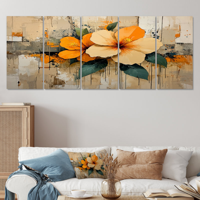 Désert, fleur d'Hibiscus II - art mural Hibiscus - art mural traditionnel sur toile, H 32 po x l 80 po, 5
