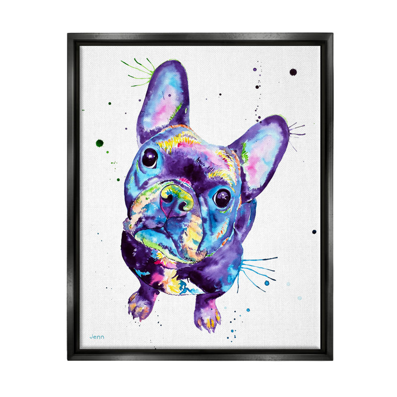 Bouledogue français - chien aux teintes mauves - cadre flottant, impression sur toile, H 21 po x l 17 po x P 1,7 po