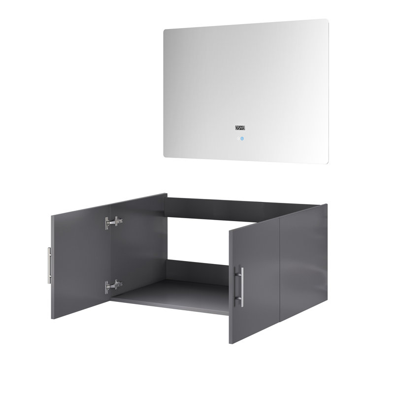 Gris foncé 36 po Meuble-lavabo de salle de bain avec miroir à DEL - Espace de rangement spacieux, assemblage complet x P 22 po pour salle de bain abondante
