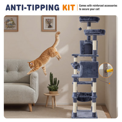 Large Multi-Level Cat Tree, 71'' H Cat Tree Tower with Perch, Condo, Basket and Hammock, Sisal-Covered Scratching Post