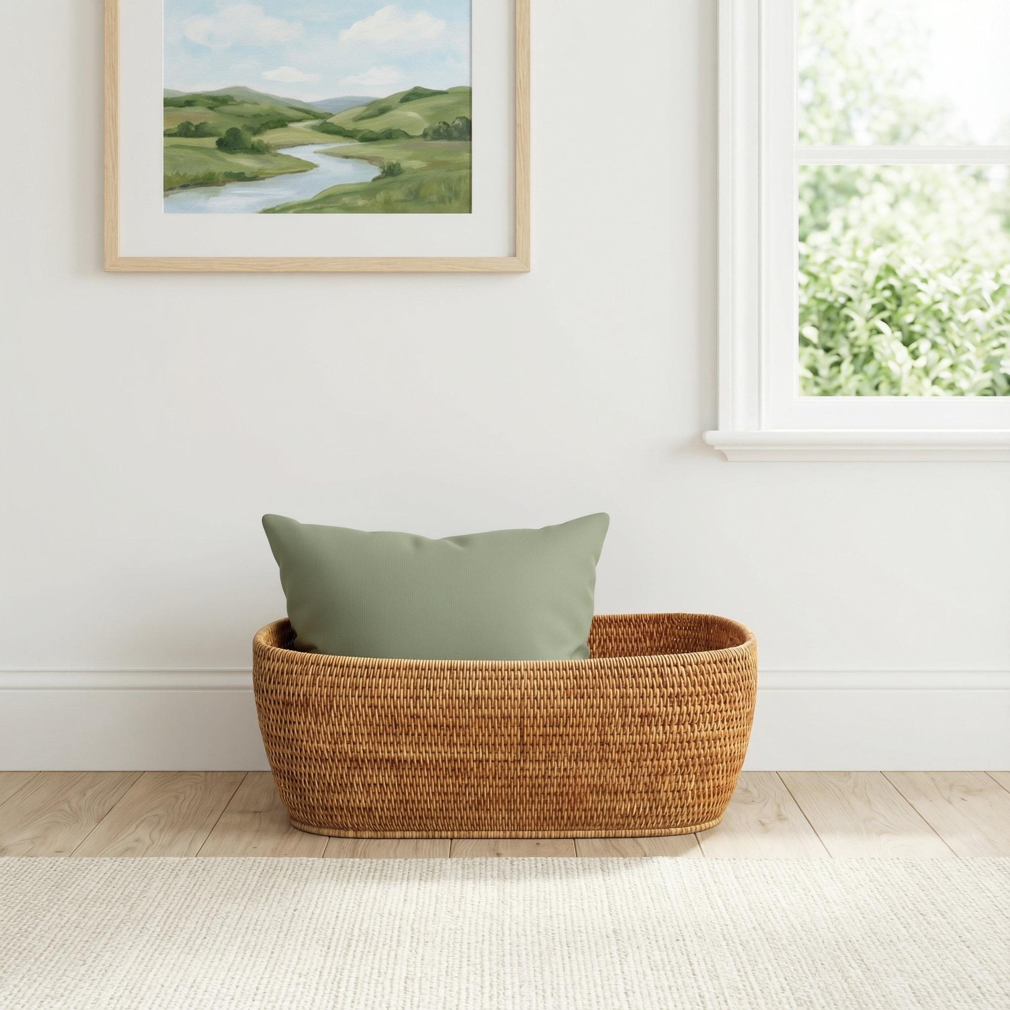 Handmade Coastal Decorative Basket 1, Honey Brown, 9" H x 26" W x 20" D
