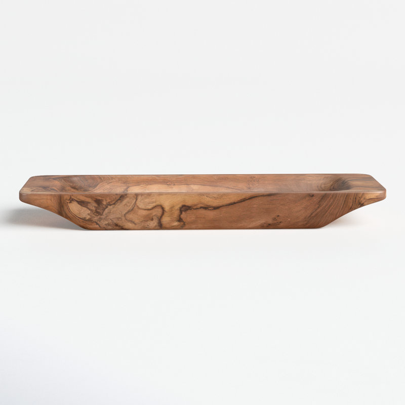 Plateau en bois de teck fabriqué à la main 19 po x 5 po avec finition brun naturel, plateau décoratif rustique pour le service, l'organisation ou la présentation de la pièce maîtresse