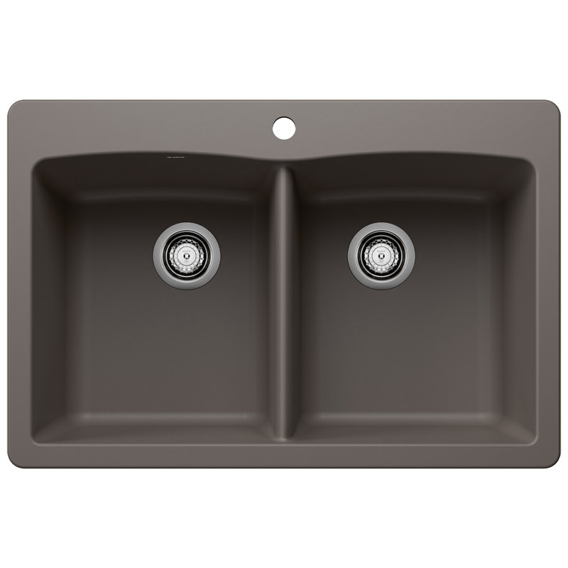 Diamond SILGRANIT 33" L x 22" W Double Bowl Drop-In/Undermount Kitchen Sink, Volcano Gray
