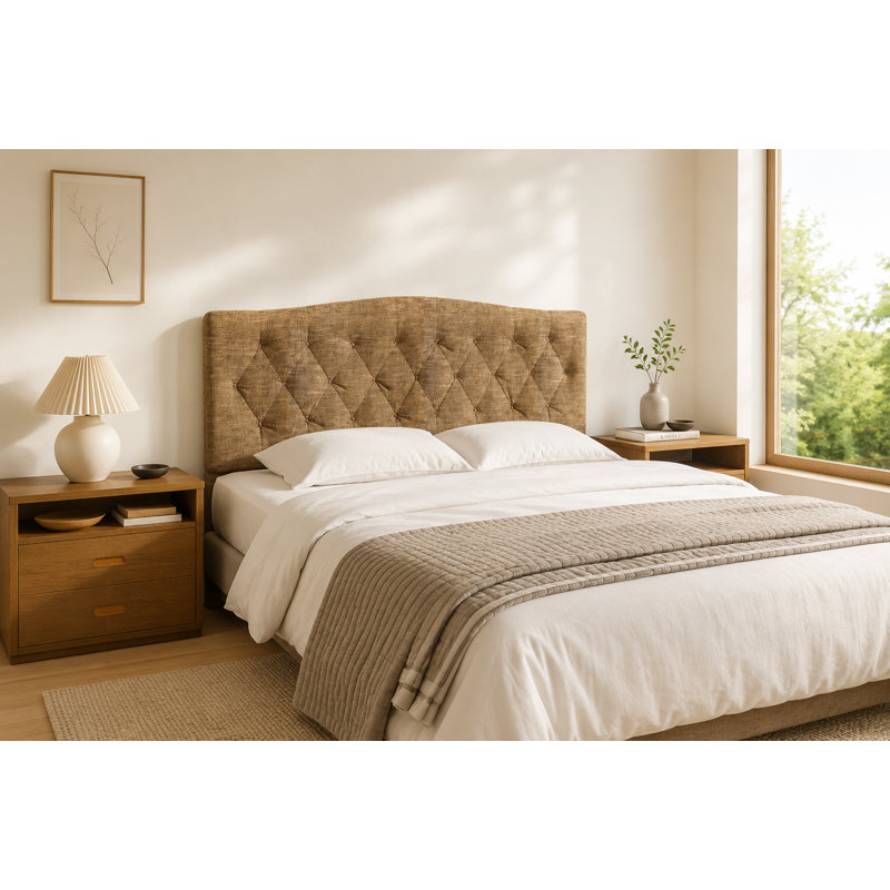 Camelback Diamond Tufted Upholstered Panel Headboard, King, Brown