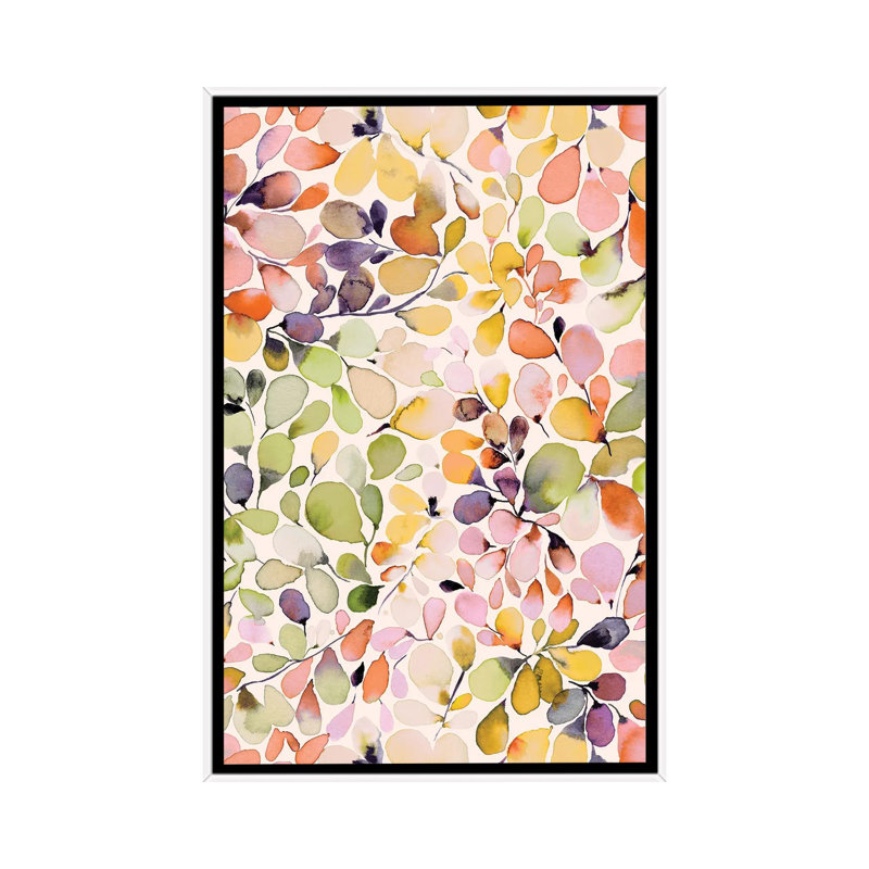 «Leafy Eucalyptus Coral Yellow», reproduction d'art sur toile encadrée, H 40 po x l 26 po, Blanc