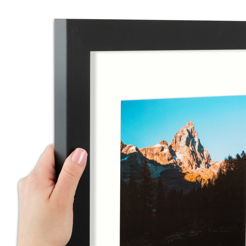 12x16 Satin Black Picture Frame with Light Cream Mat