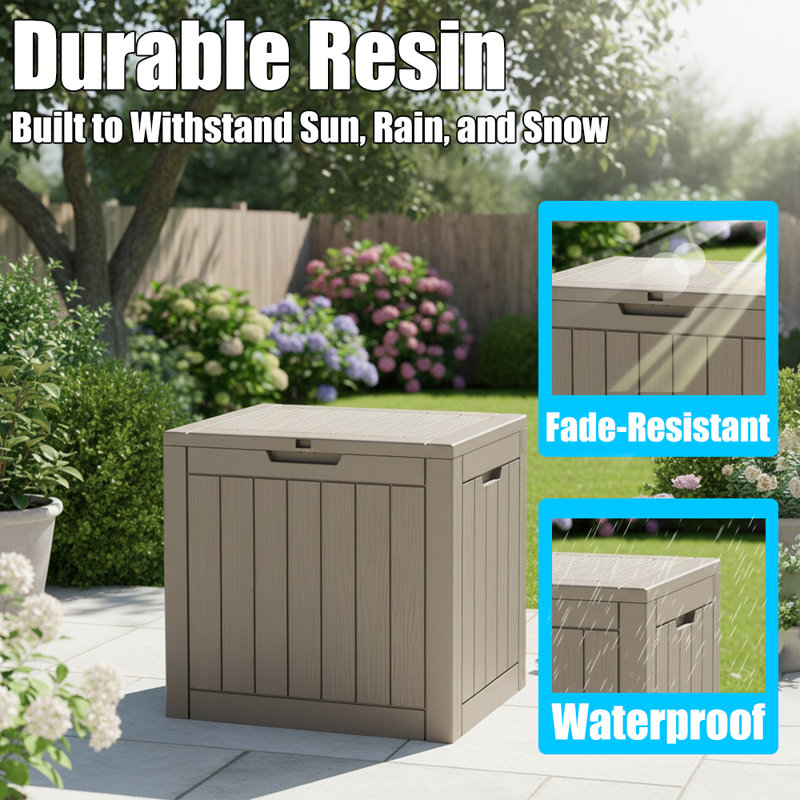 30 Gallon Outdoor Deck Box, Weather-Resistant Wood-Look Resin Storage Box for Pool Supplies, Patio Cushions, Garden Tools & Backyard Essentials