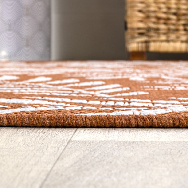 Carnearney Nevis Palm Frond Orange/Cream Indoor/Outdoor Rug, Rectangle 3'1" x 5'