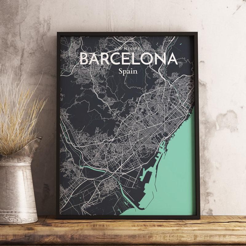 Barcelona City Map - No Frame Print, 43cm H x 28cm W x 0.13cm D
