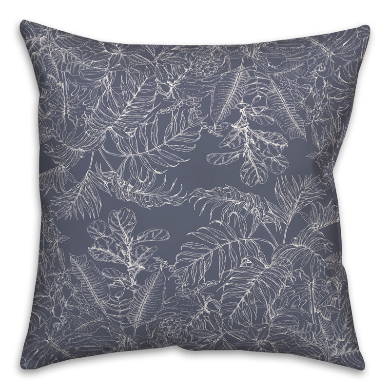 Housse et insert de coussin carré d'extérieur Botanical Sketch 4, Bleu, 16 po x 16 po