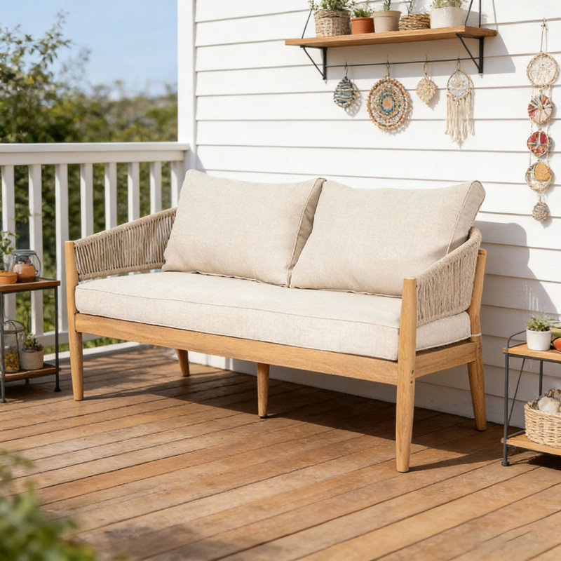 Causeuse d'extérieur en bois d'acacia de patio, Naturel
