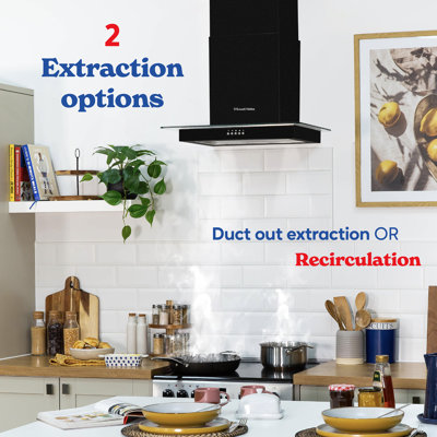 Russell Hobbs Rhfgch601b 60cm Flat Glass Black Cooker Hood 