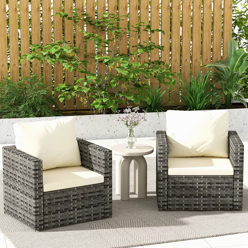 Ensemble de conversation d'extérieur en rotin pour jardin avec canapé pour 2 personnes, Beige