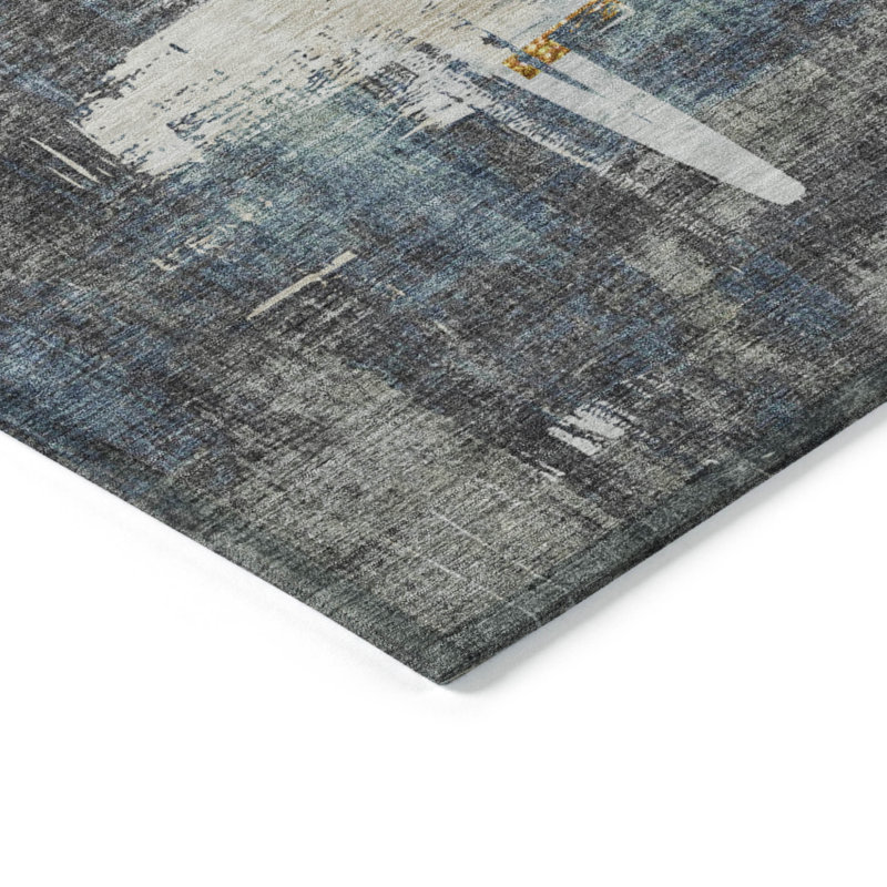 Tapis extérieur lavable abstrait gris anthracite et brun clair 10 pi x 14 pi