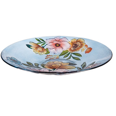 Farmhouse Flowers Glass Birdbath, 18in