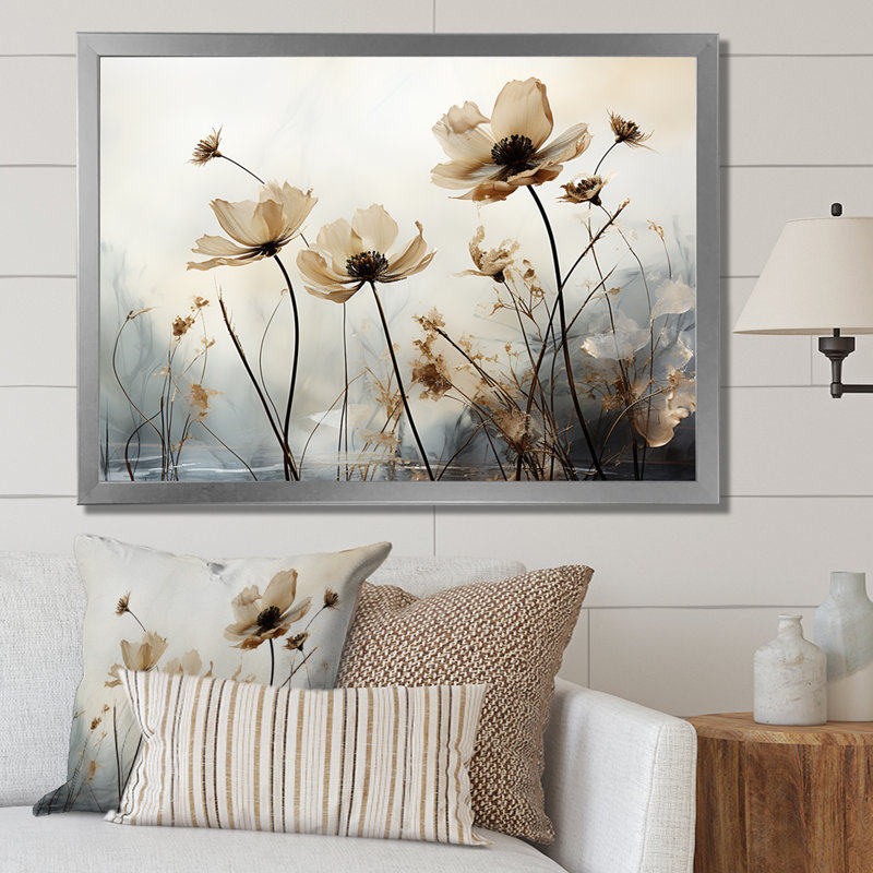 «Jade Flowers Field Enchantment» sur impression sur toile, Cadre simple argenté, H 34 po x l 44 po x P 1,5 po
