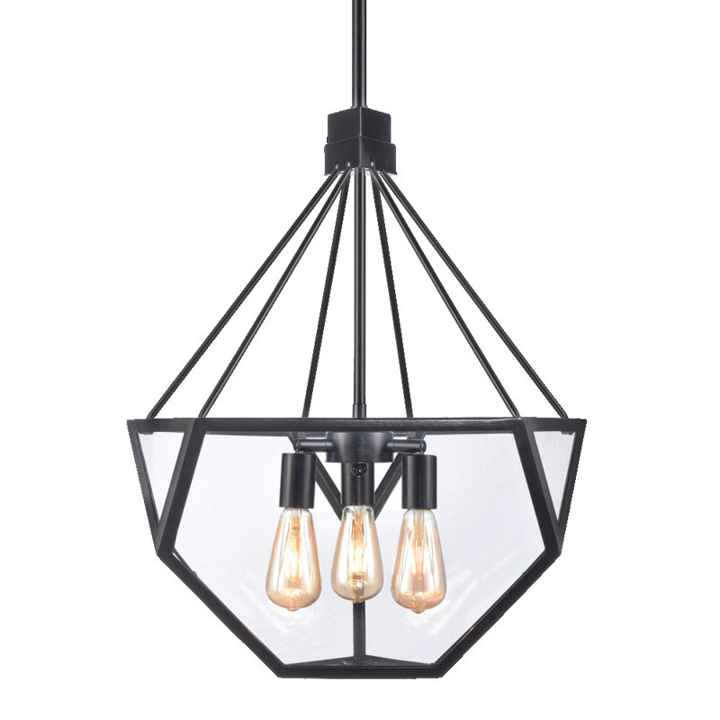 3-Light 21" Architectural Glass Chandelier