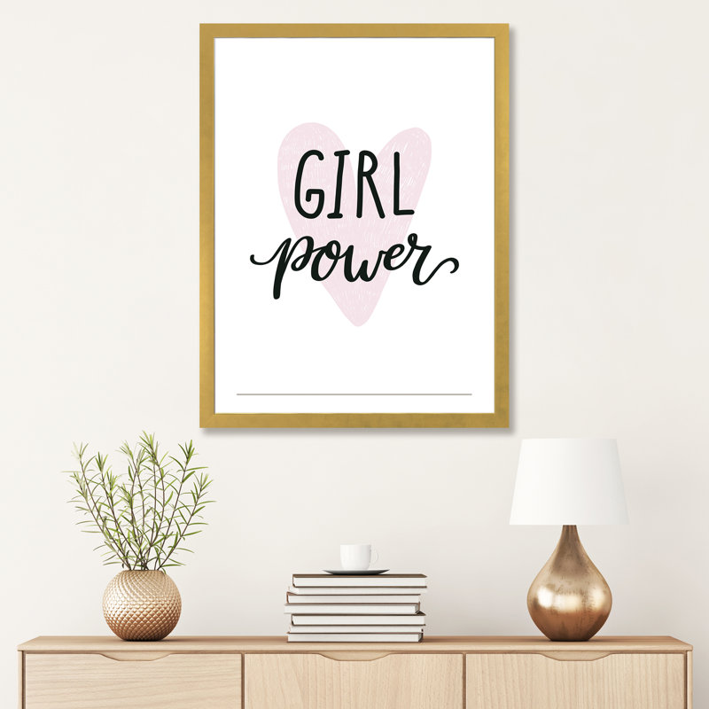 Girl Power - impression d'art textuel, H 32 po x l 24 po x P 1 po, Papier encadré doré, Blanc