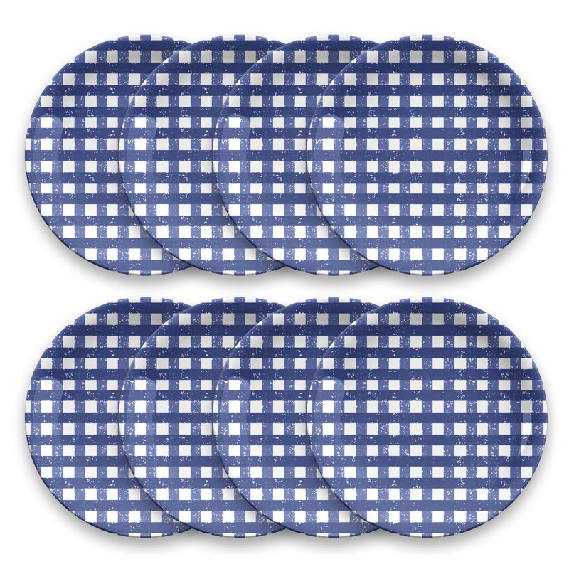 Grandes assiettes en vichy bleu / blanc Argus