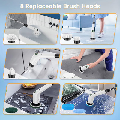 WILLIAMS HARDWARE INCORPORATED Electric Spin Scrubber, Cordless Shower Scrubber With 8 Scrub Brush, 2 Speed With Adjustable Extension Handle, Battery Level Display, Power Scrubber F