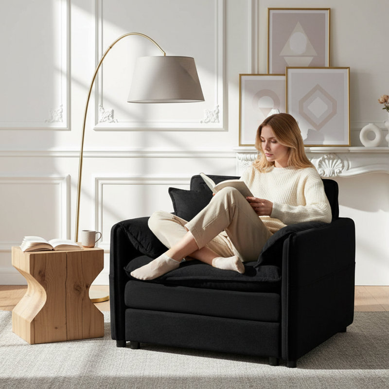 Oversized 41.73" Sofa Chair, Modern Upholstered Armchair With 1 Toss Pillow, Modular Sectional Sofa For Living Room, Deep Seat Reading Sofa For Bedroom Apartment, DIY Combination Chenille