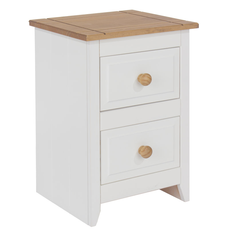 Robledo 2 Drawer Compact Bedside Table, Painted White and Antique Wax Top