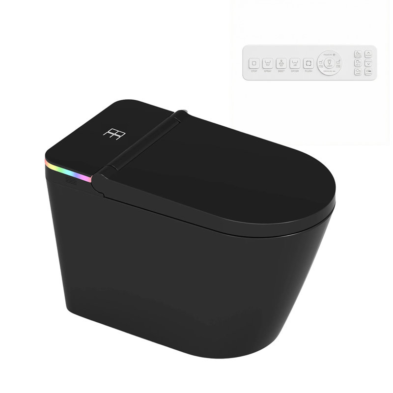 Toilette allongée intelligente noire avec bidet intégré 1,28 / 1,6 GPF Omish