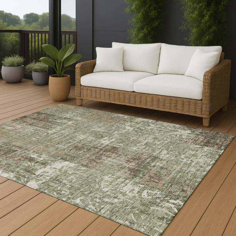 Tapis abstrait intérieur / extérieur lavable à la machine Chantille ACN2785, Olive, 8 pi x 10 pi