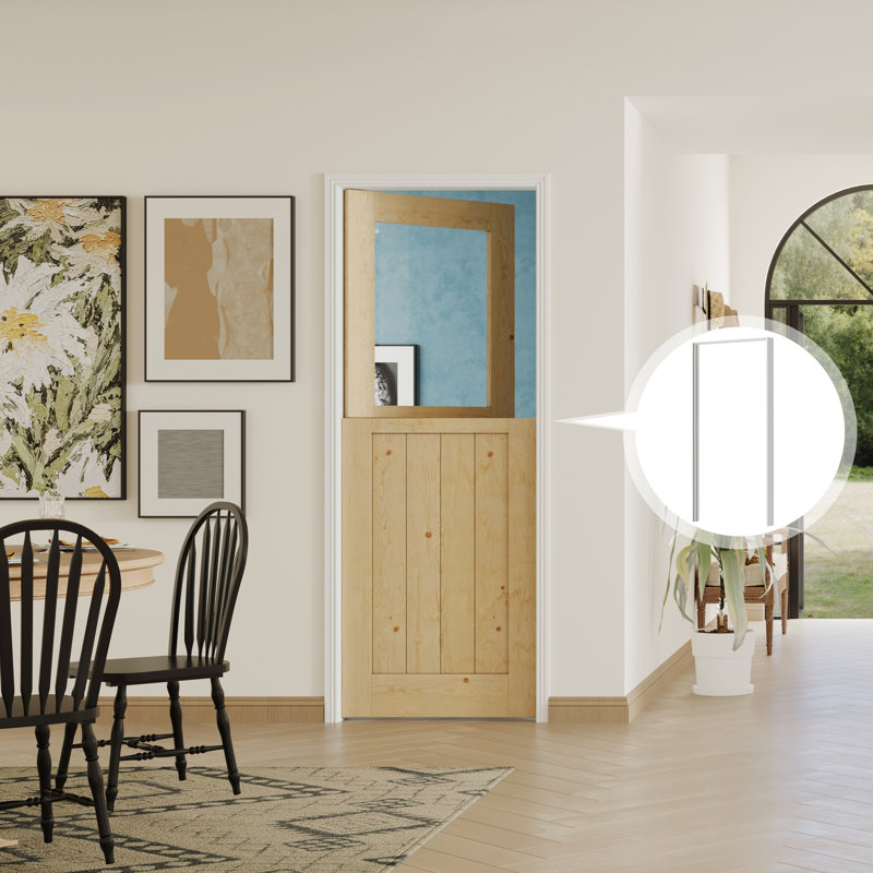 30 in. x 80 in. Natural Pine Finished Interior Dutch Door with Half Frosted Glass