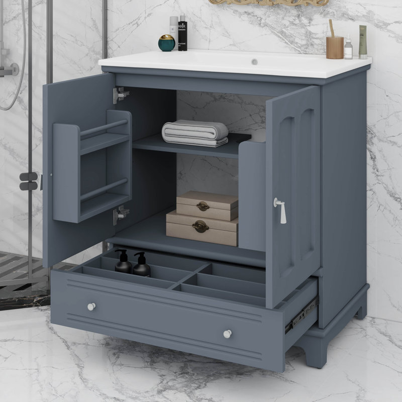 30 Inch Bathroom Vanity With Sink, Drawer, Storage Cabinet With Adjustable Shelf, Blue