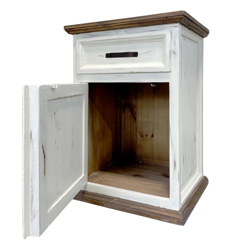 Syn 19.5'' W Solid Wood Nightstand, White/Dark Brown