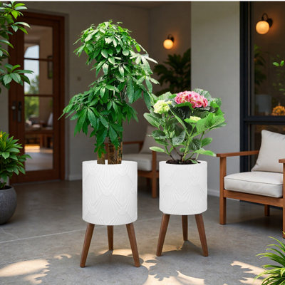 Modern Planter Pots With Stands - Decorative Plant Holders For Indoor & Outdoor Use, Sleek Contemporary Design, Durable & Elevated Display - Set Of 2