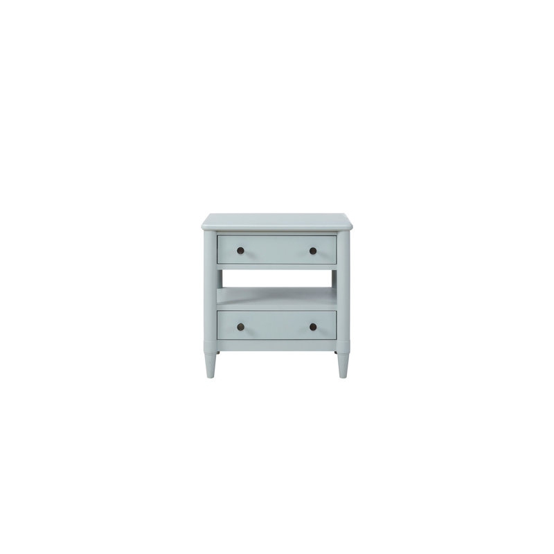 Table de chevet bleue avec deux tiroirs - bois massif et deux rangements combinés