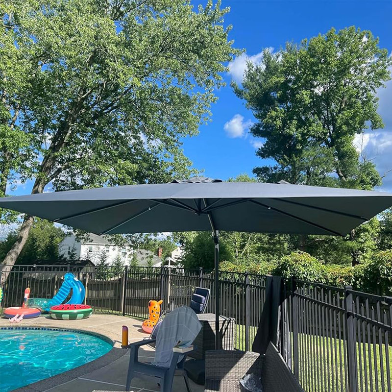 108'' x 138'' Rectangular Large Cantilever Outdoor Aluminum Offset Umbrella with Base and 360-degree Rotation, Gray