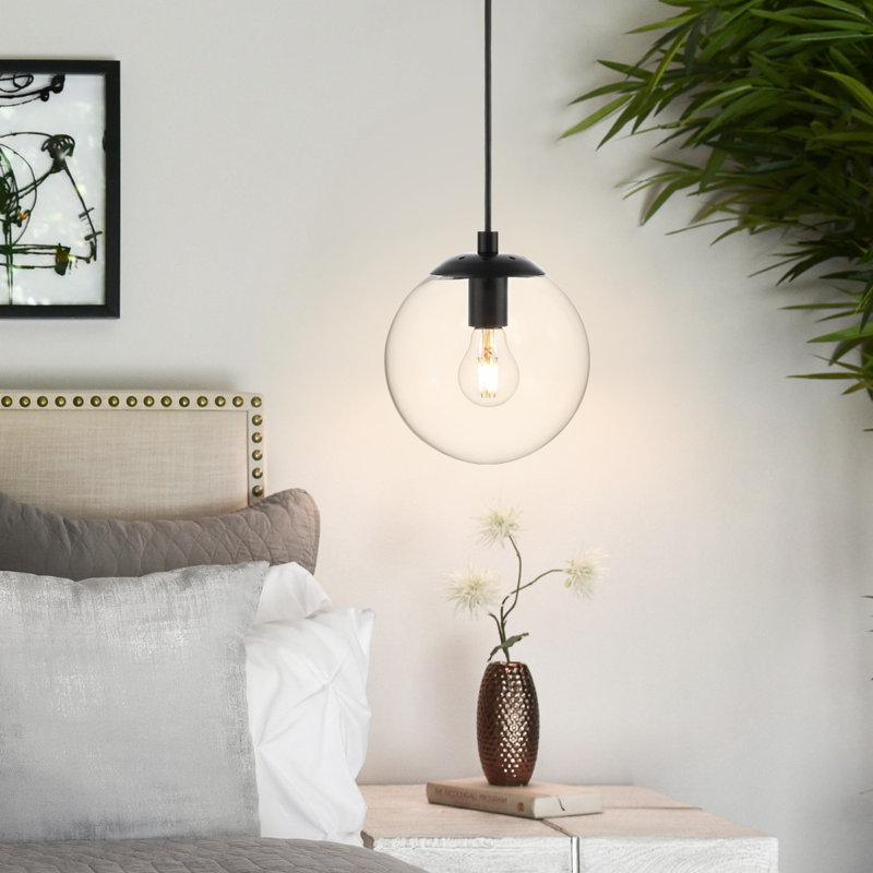 Matte Black Globe Pendant Light with Clear Glass Shade